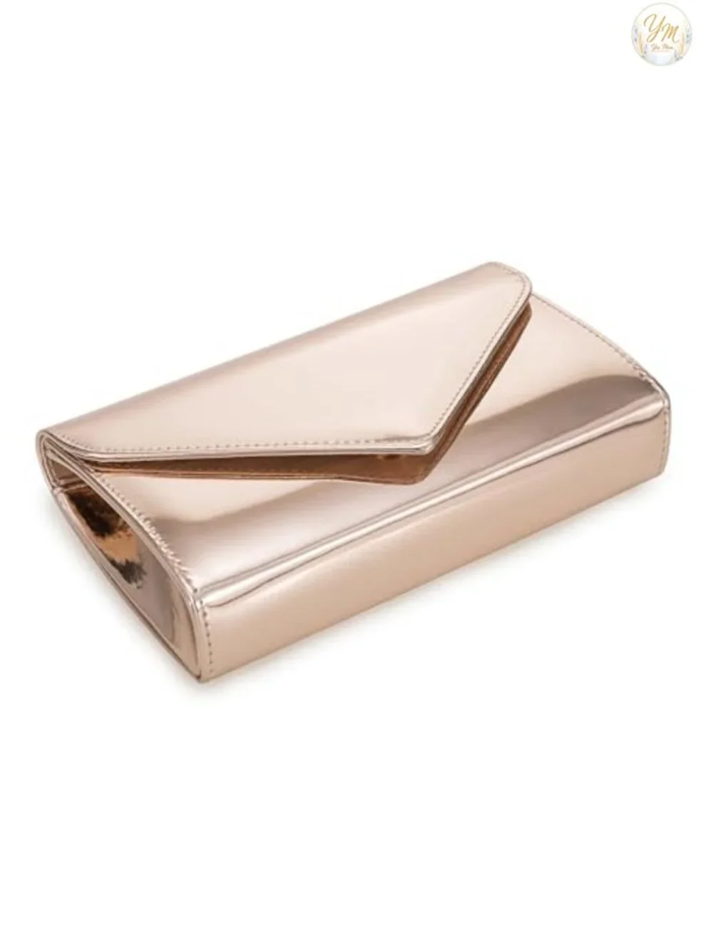 Mirrored Metallic Faux Leather Evening Clutch with Detachable Chain Strap for